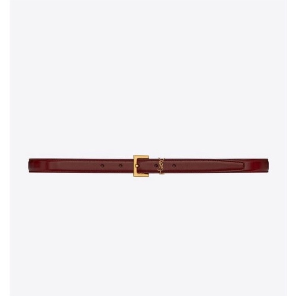 YSL Burgundy Leather Belt with Gold Buckle